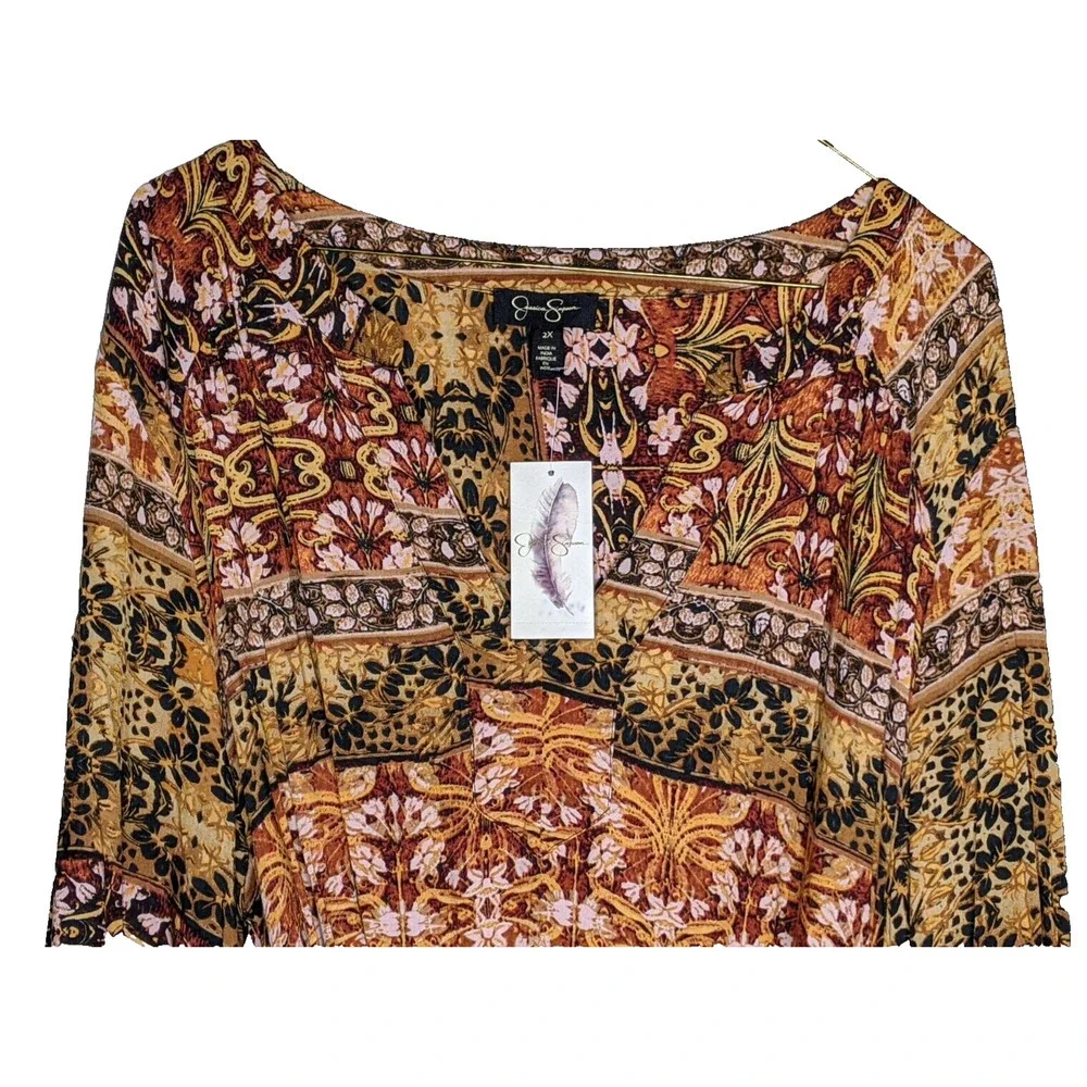NEW Jessica Simpson 2X Midi Dress Fall Autumn Long Sleeve Hi/Low Hem Lightwt NWT - Picture 2 of 8